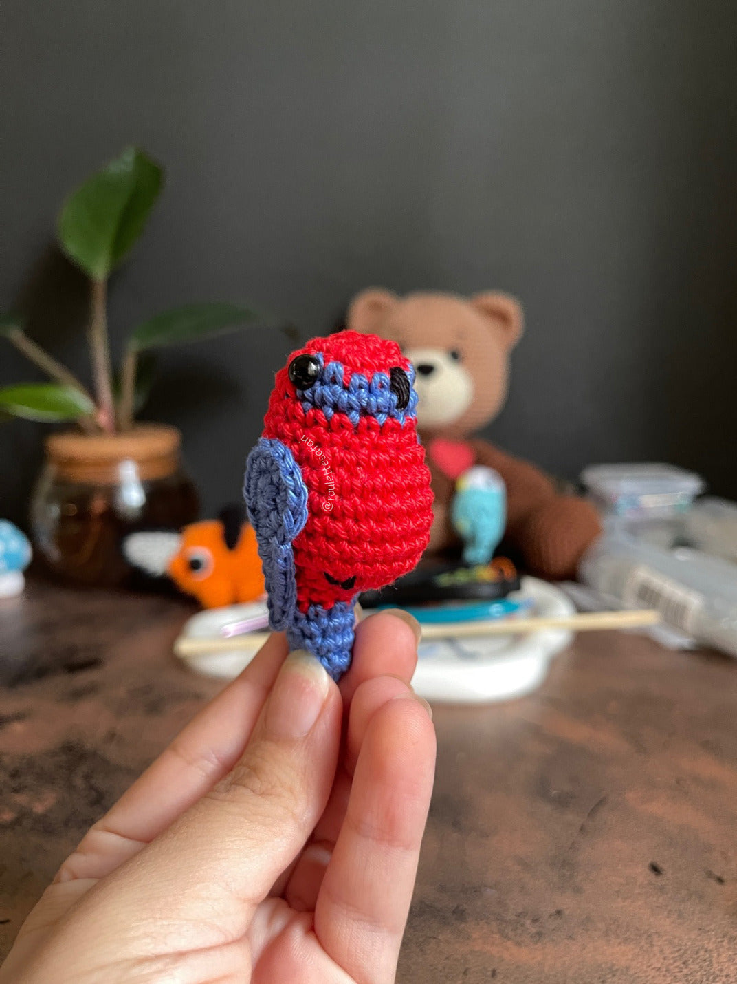 Crochet Amigurumi Red Parakeet Parrot plush toy keychain