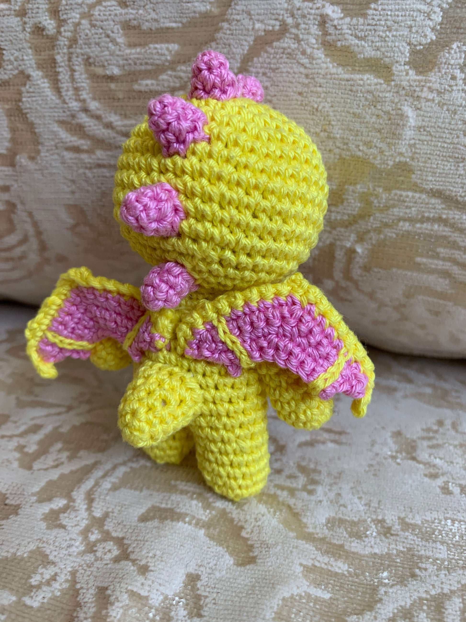 Crochet Amigurumi Yellow Pink Winged Dragon plush toy keychain